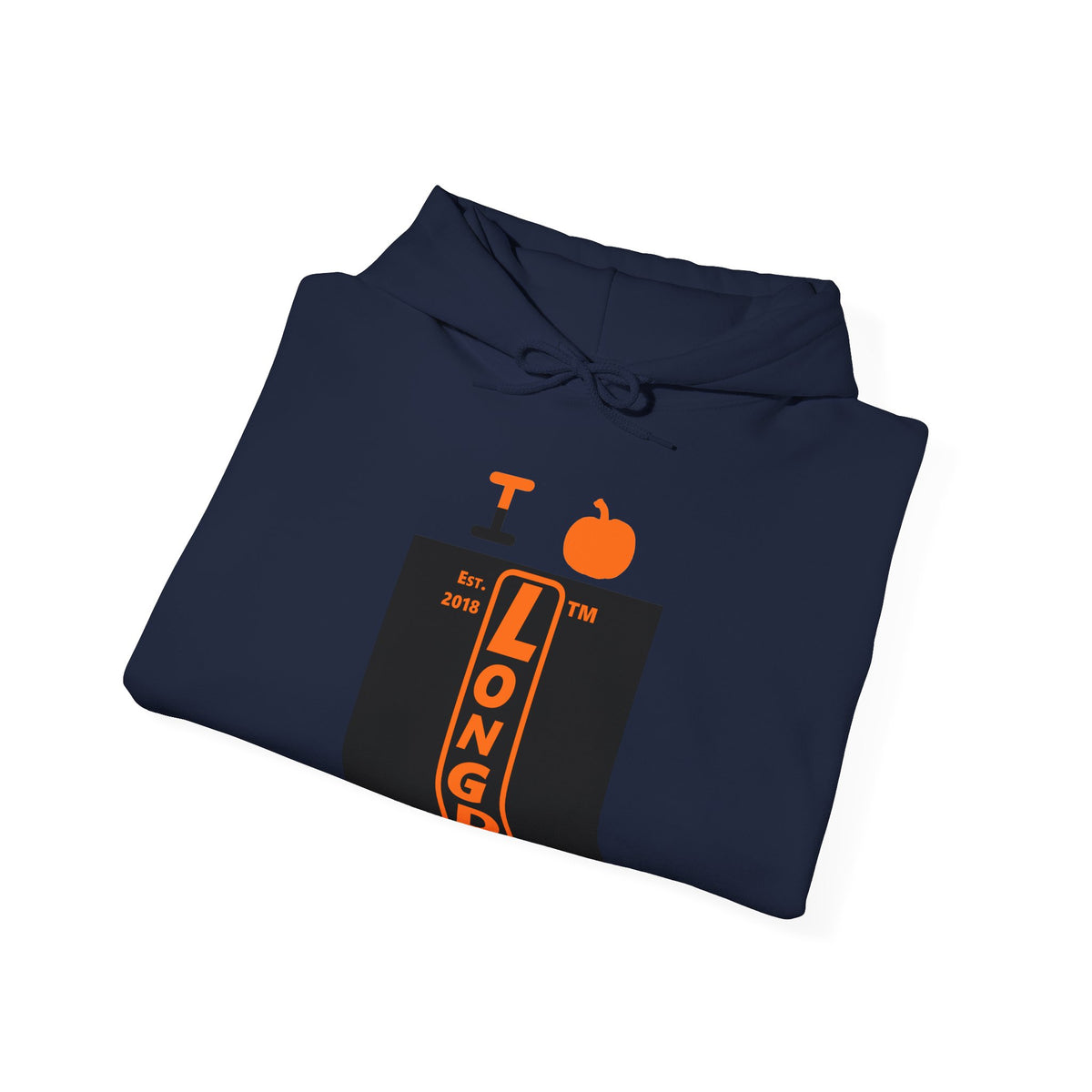 I pumpkin LongD Tag upright logo positive orange on negative black hoodie