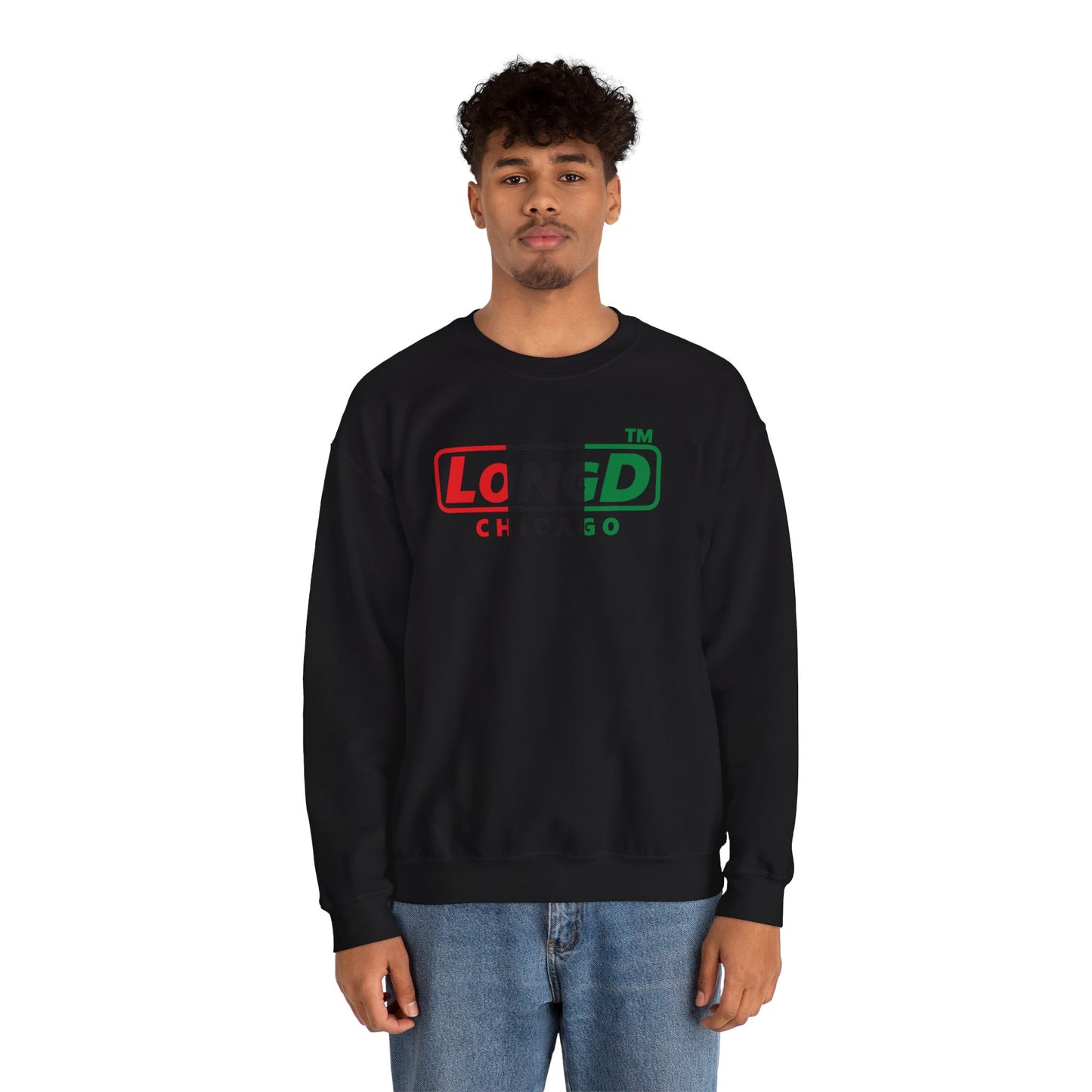 LongD positive vertical 3-striped Chicago logo crewneck sweatshirt (Juneteenth colors)