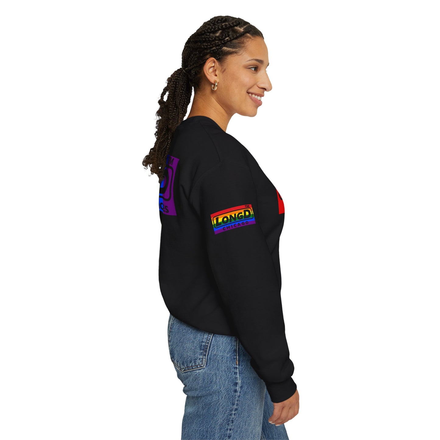 LongD official basic 4-print Chicago logo crewneck sweatshirt with Pride heart