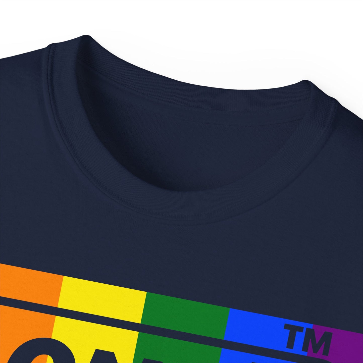 LongD negative vertical striped Hyde Park logo cotton tee (Pride colors)