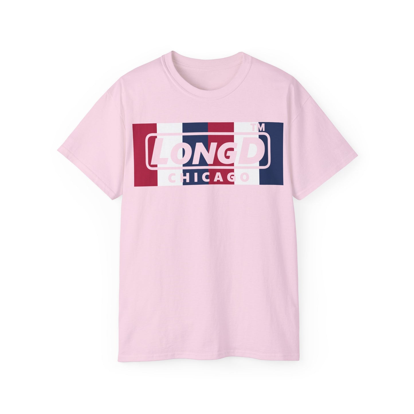 LongD negative vertical 6-striped Chicago logo cotton tee (patriotic colors)