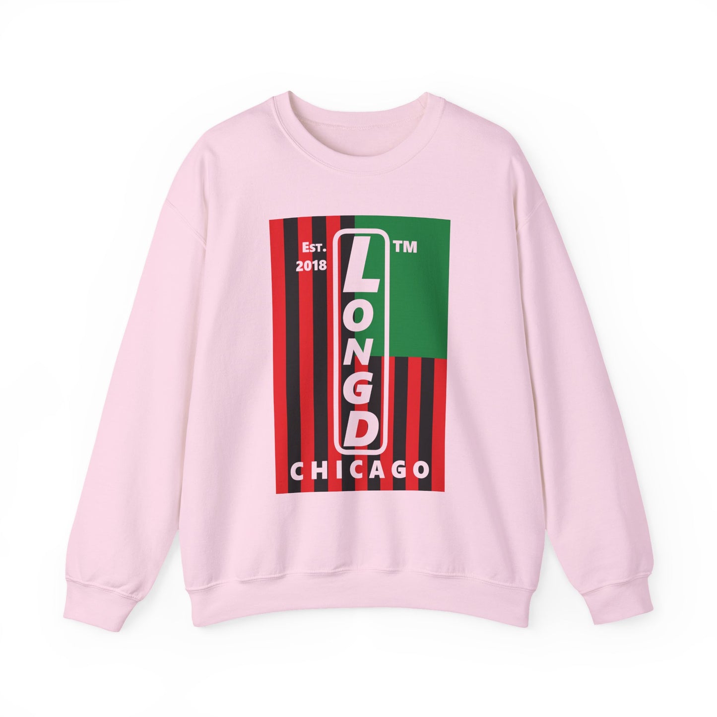 LongD negative cropped flag Chicago upright logo crewneck sweatshirt (Juneteenth colors)