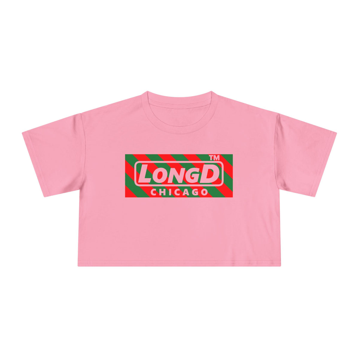 LongD Chicago negative 12-striped logo (Xmas colors) crop tee