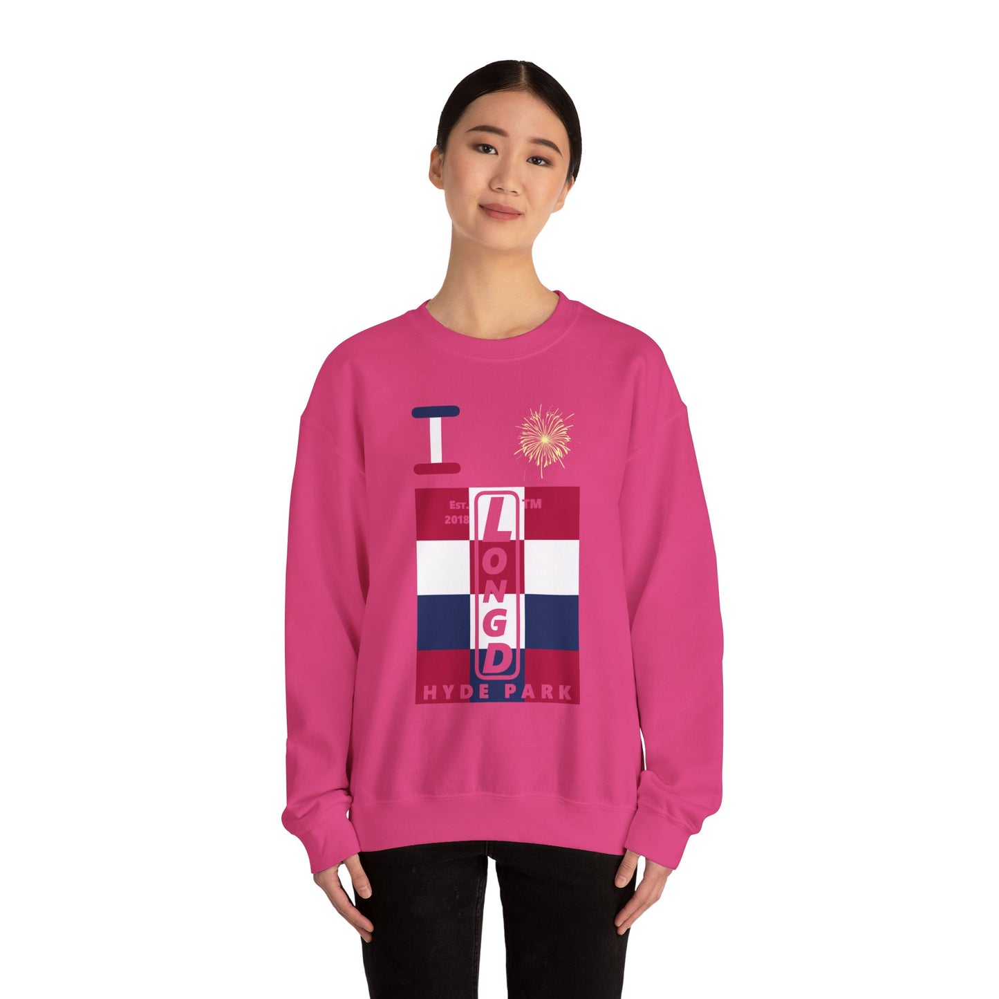 I Burst LongD negative 4x3 Hyde Park upright logo crewneck sweatshirt