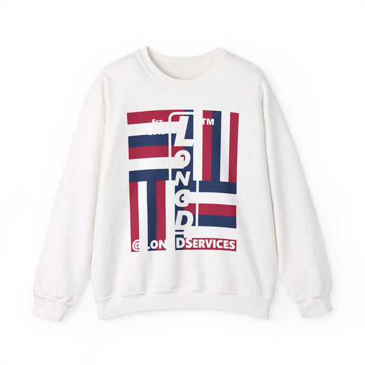 LongD negative windmill tag upright logo crewneck sweatshirt (patriotic colors)