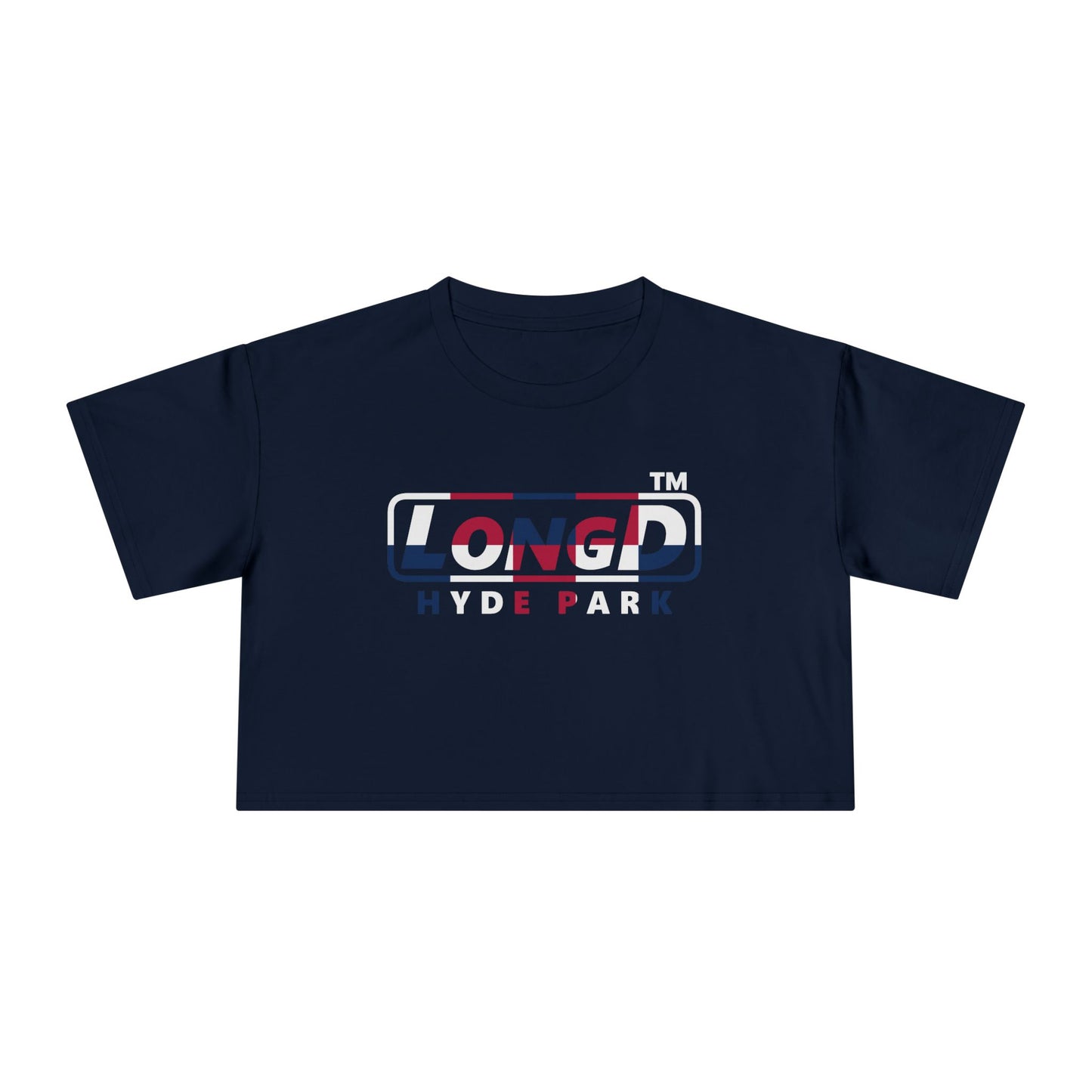 LongD positive 2x5 double-breasted front-back Hyde Park Logo Crop Tee (Patriotic colors)