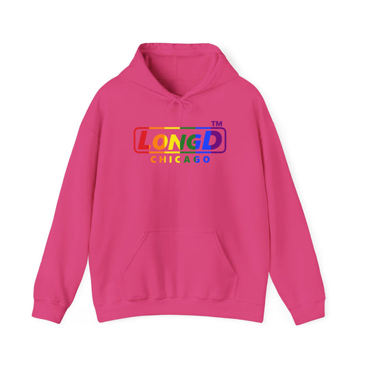 LongD® positive vertical striped Chicago logo hoodie (Pride colors)