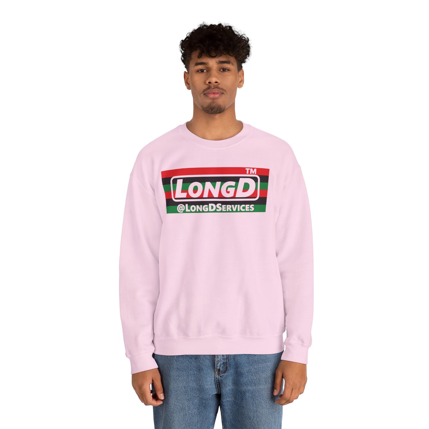 LongD negative horizontal 6-striped Chicago logo crewneck sweatshirt (Juneteenth colors)