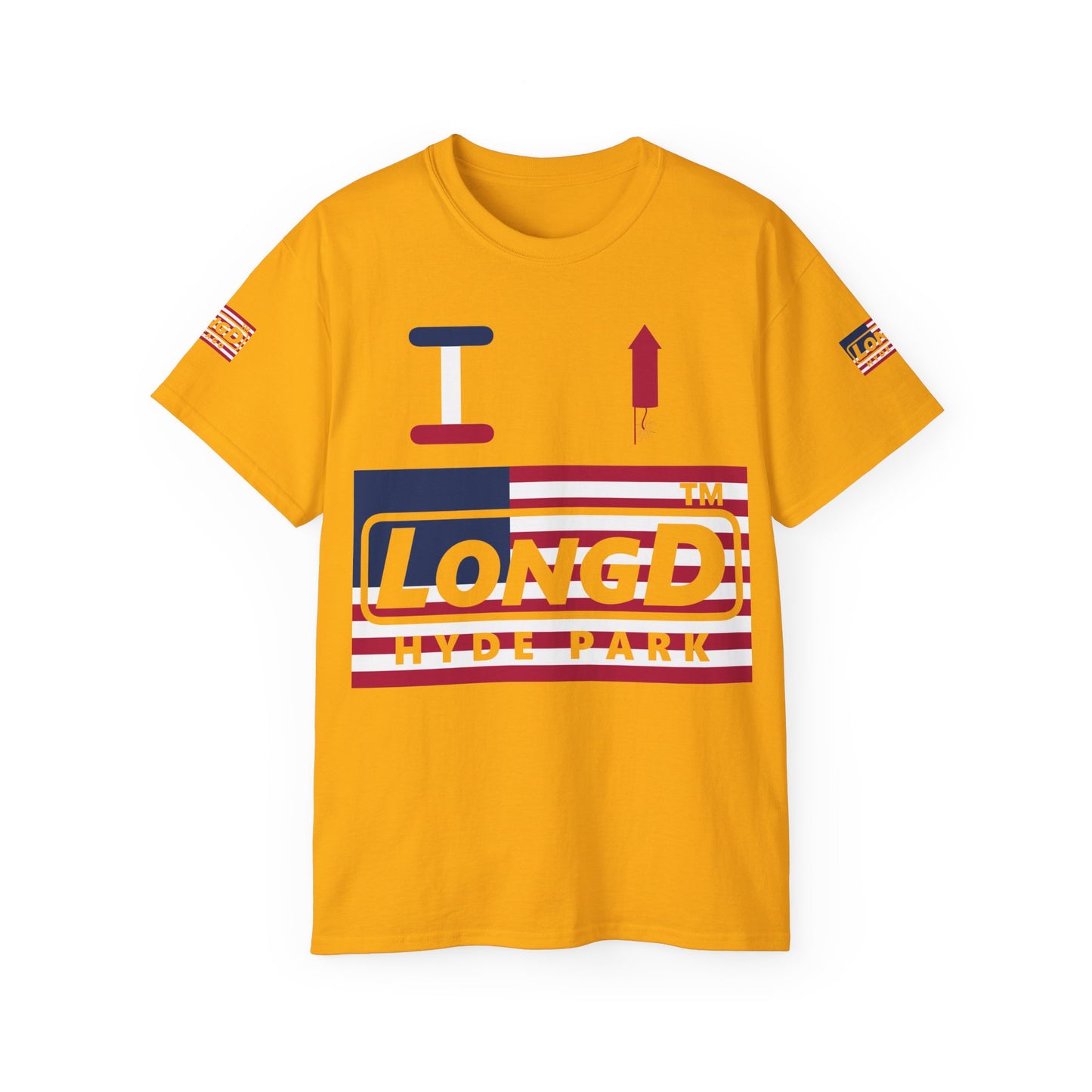 I firecracker LongD negative flag 4-print Hyde Park logo cotton tee