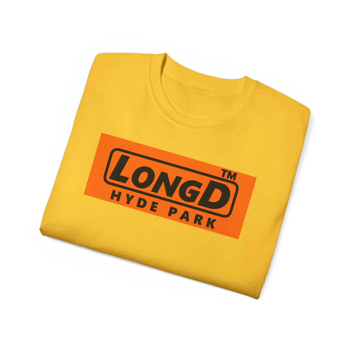 LongD Hyde Park logo Black (000000) on orange (FE7518) (Halloween colors) cotton tee