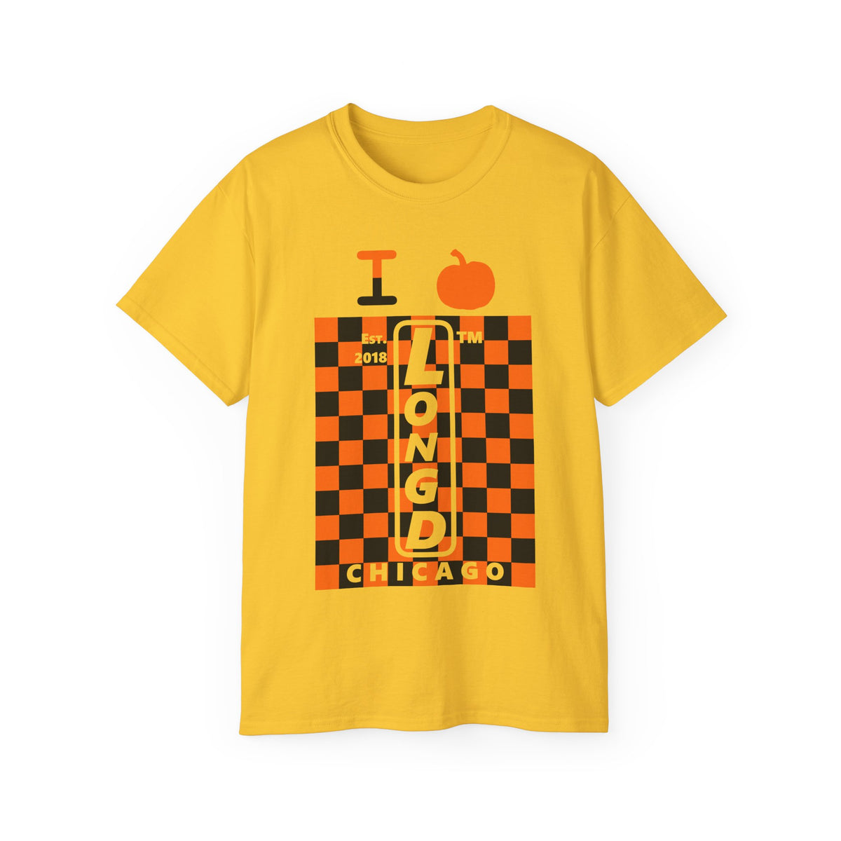 I pumpkin LongD Chicago negative upright checkered logo cotton tee