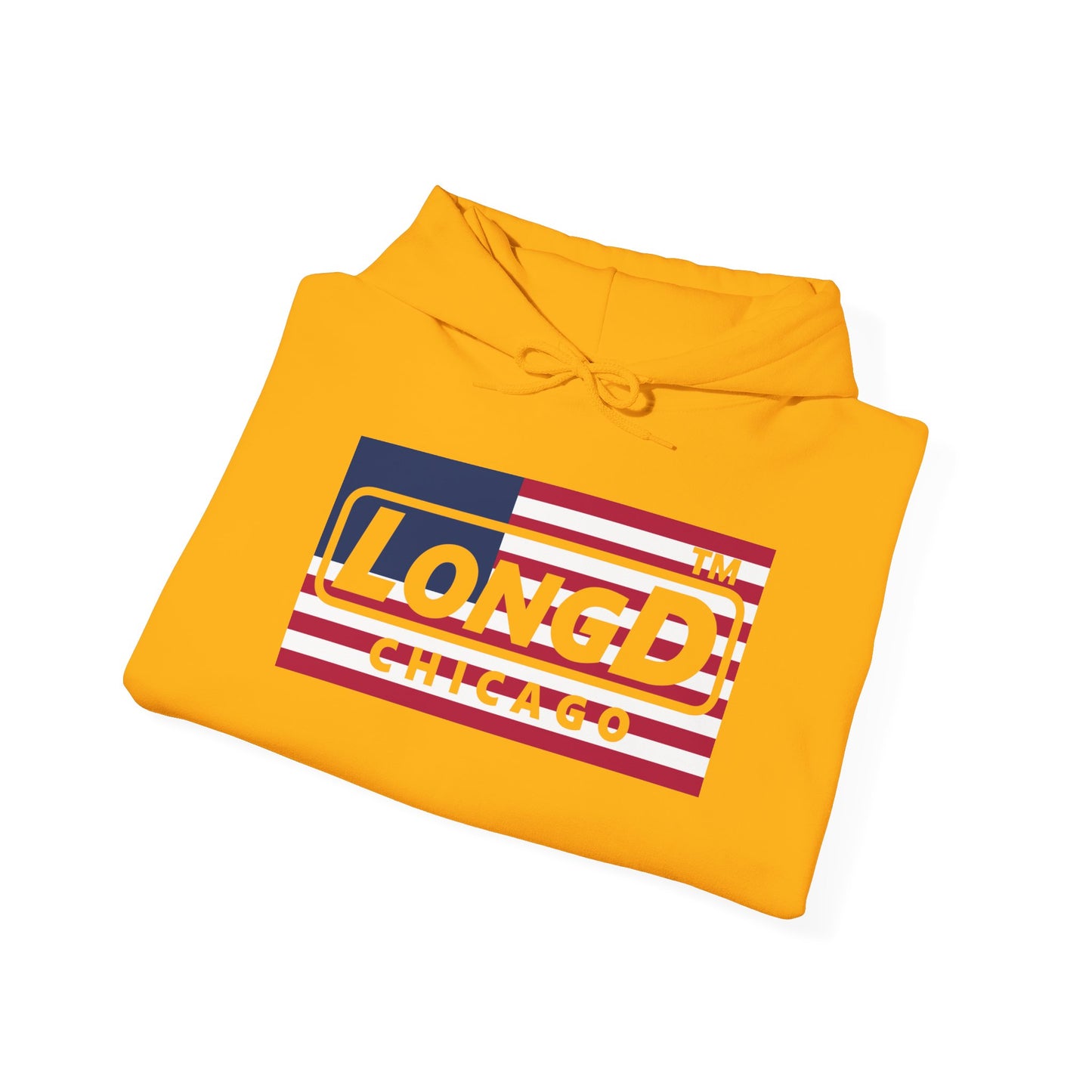 LongD® negative flag Chicago logo hoodie (patriotic colors)