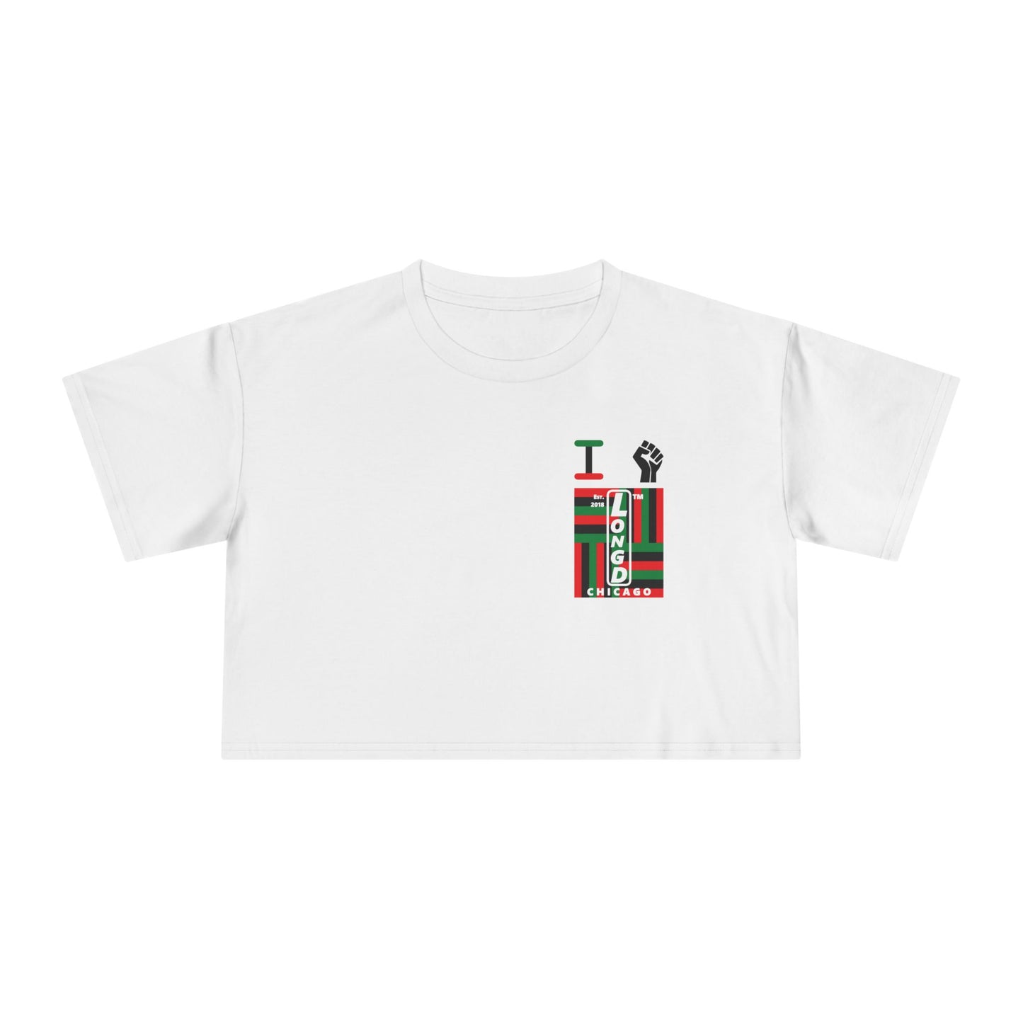 I fist LongD negative windmill upright single-breasted Chicago logo crop tee (Juneteenth colors)