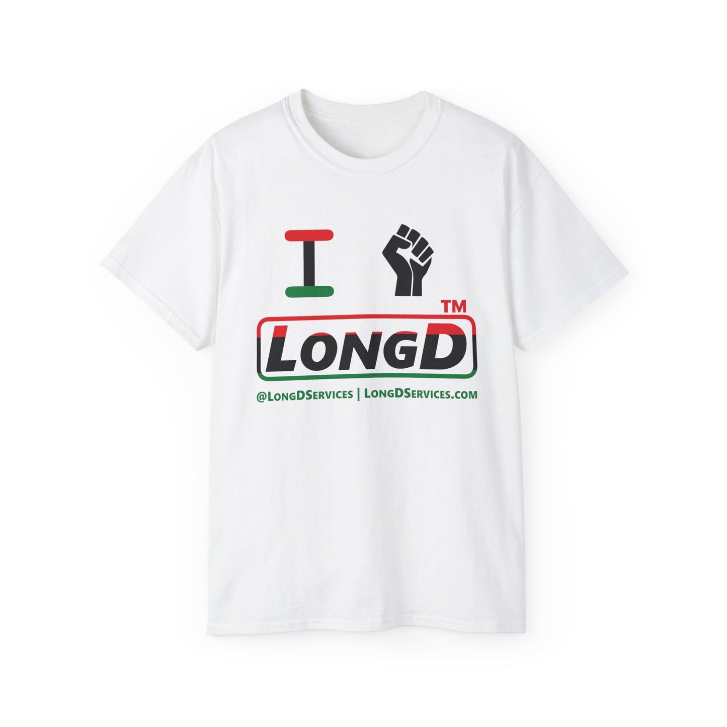 I fist LongD positive horizontal 3-striped tag-domain logo cotton tee