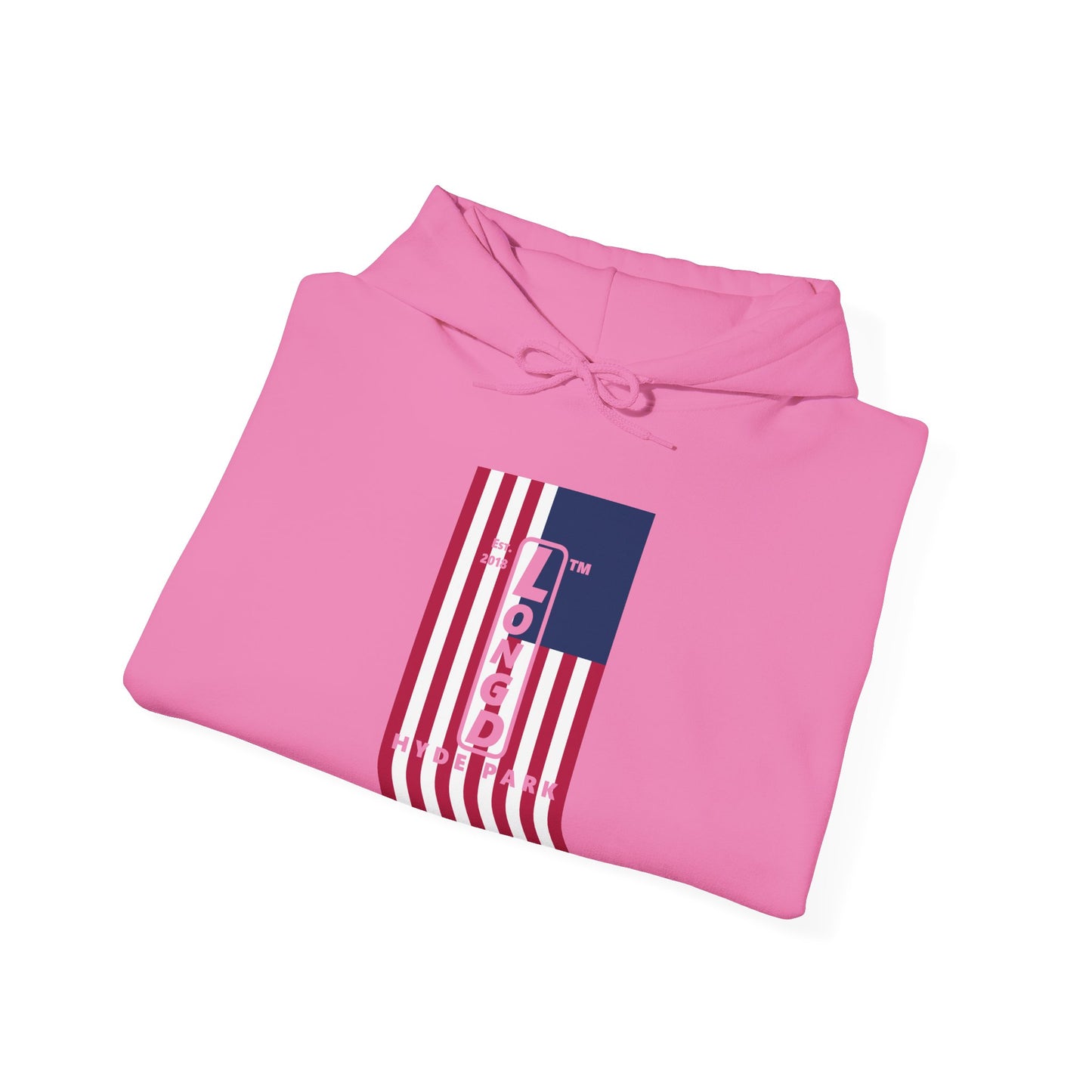 LongD® negative flag upright Hyde Park logo hoodie (Patriotic colors)