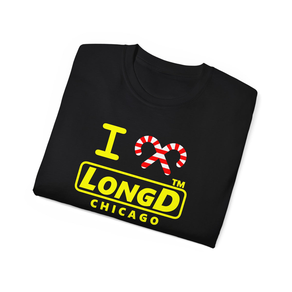 I candy cane LongD Chicago positive alternate basic yellow logo cotton tee