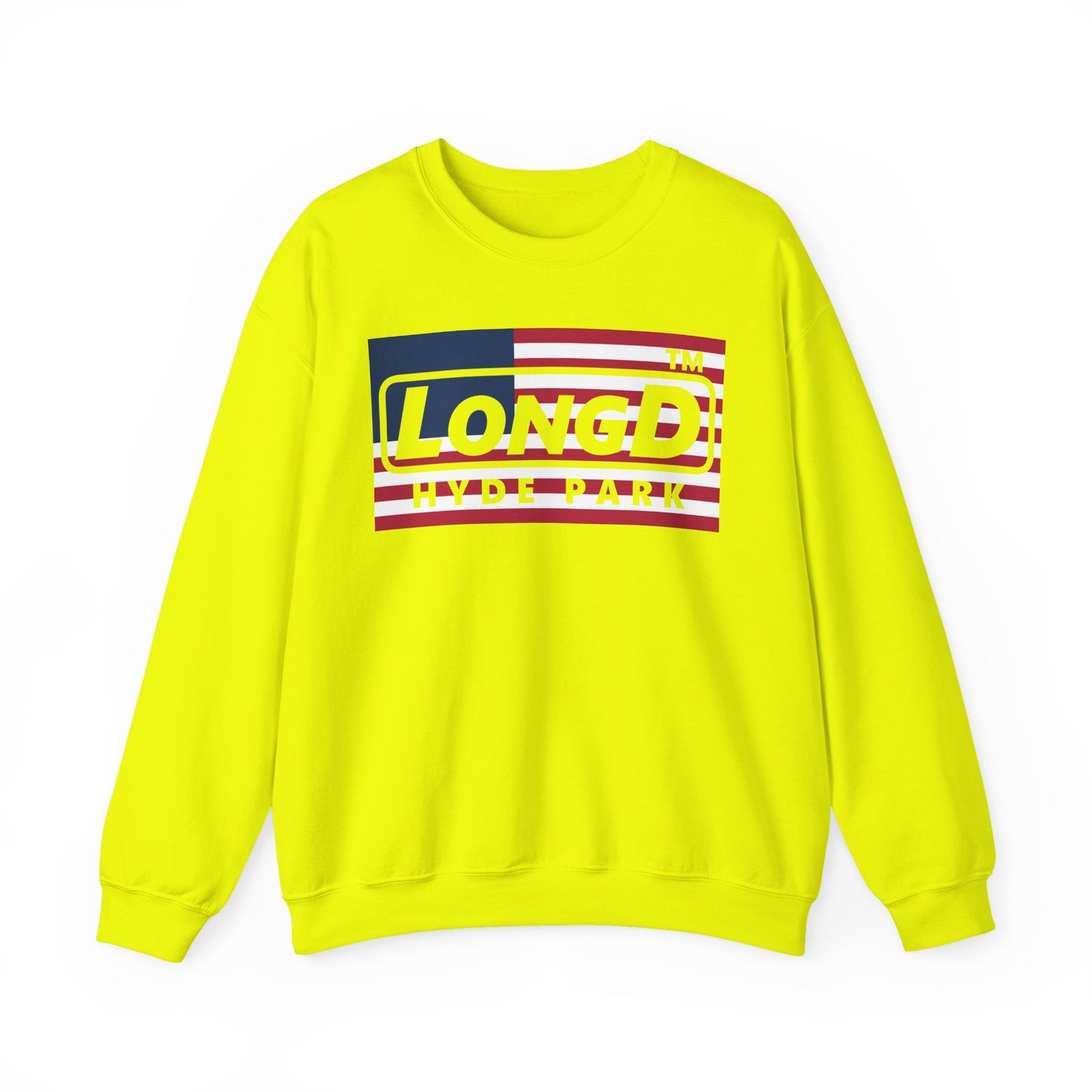 LongD negative flag Hyde Park logo crewneck sweatshirt (patriotic colors)