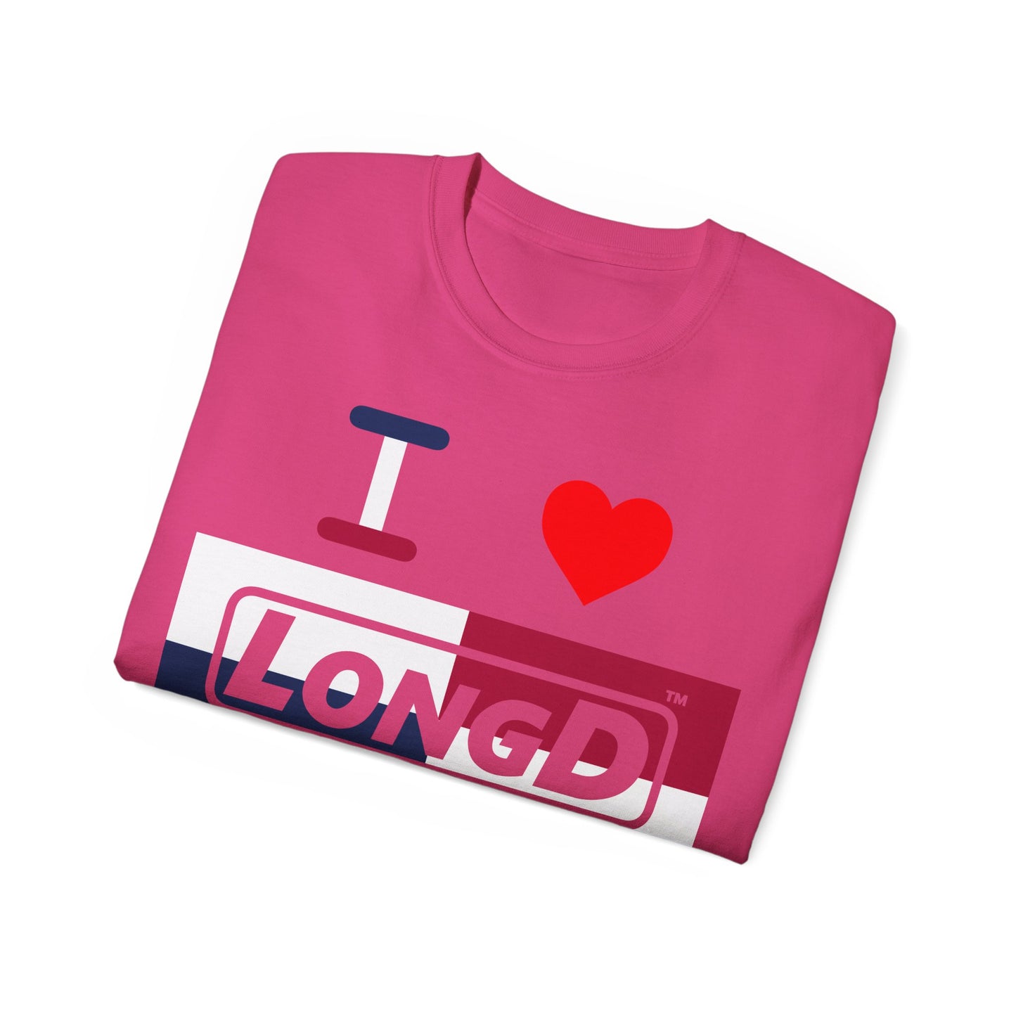 I Luv LongD® Logo Cotton Tee Red, White and Blue negative quarters text