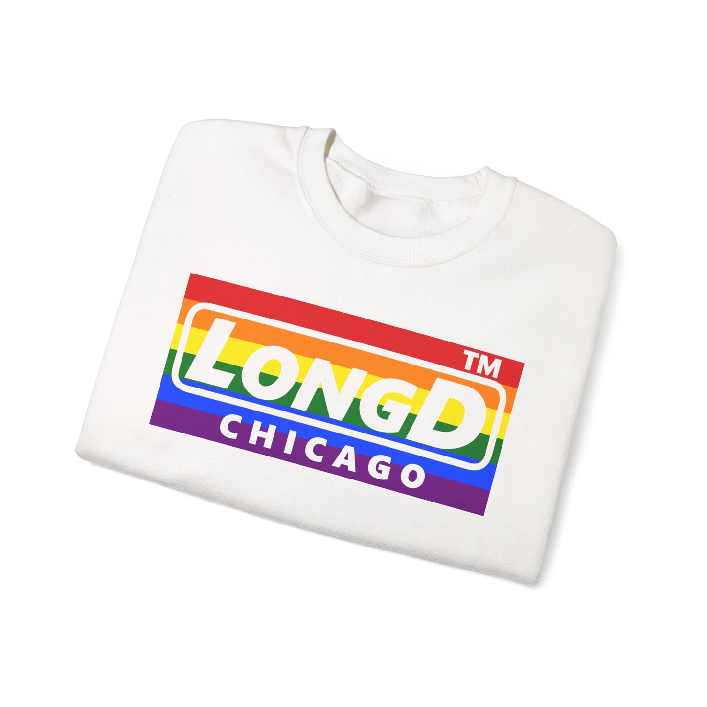 LongD negative horizontal striped Chicago logo crewneck sweatshirt (Pride colors)