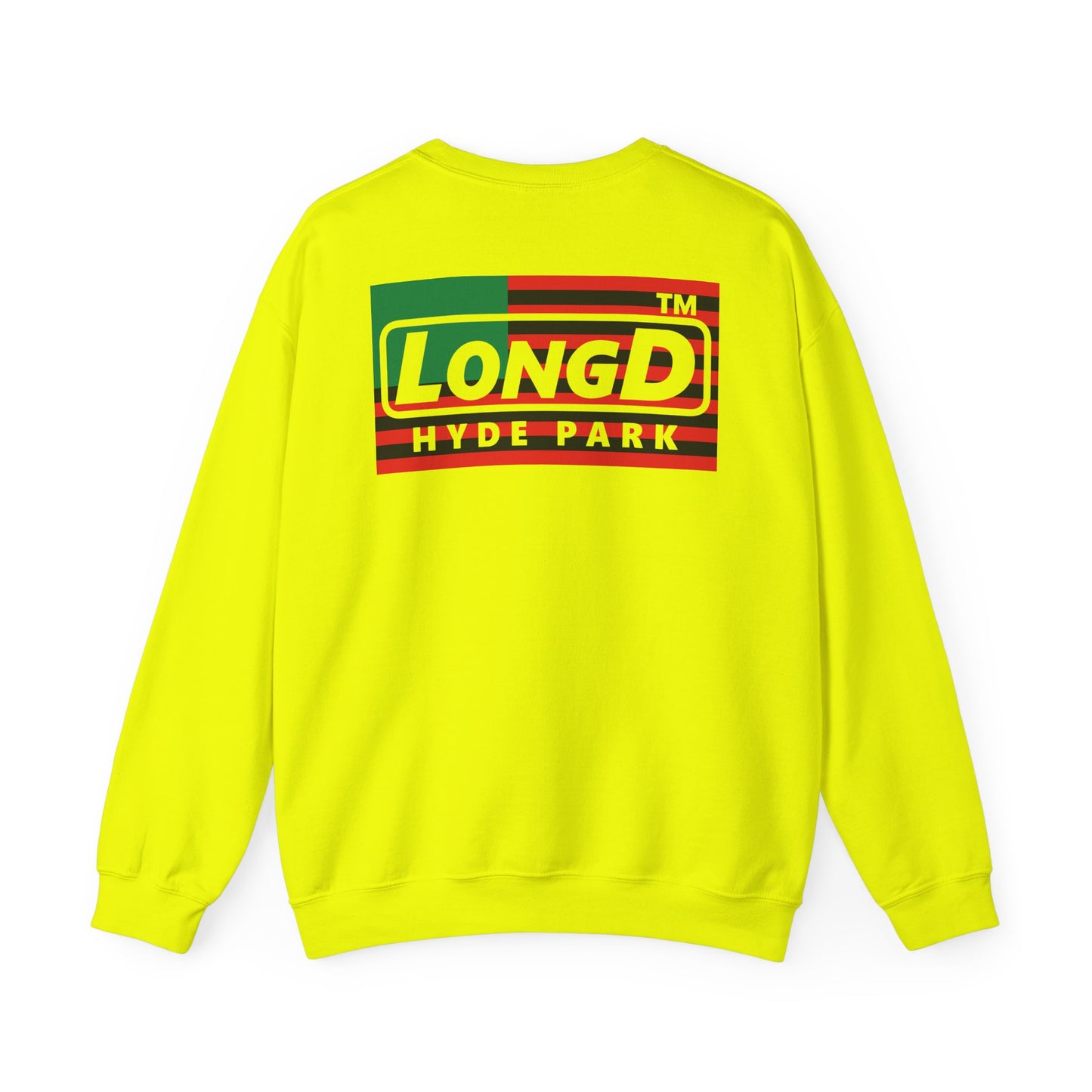 LongD negative flag front-back Hyde Park logo crewneck sweatshirt (Juneteenth colors)