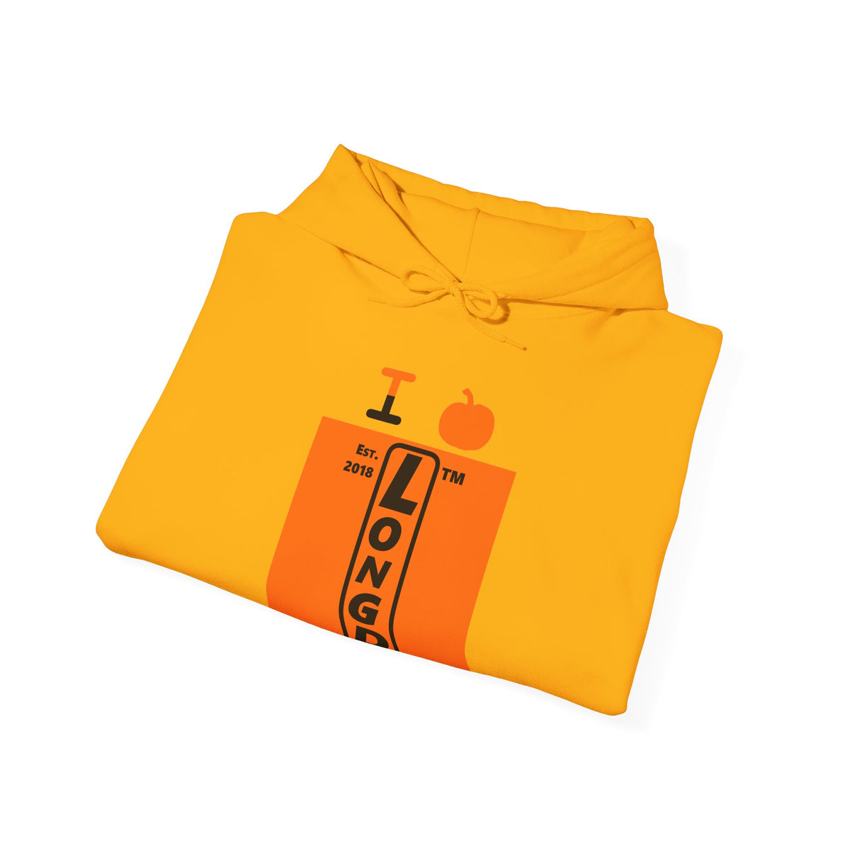 I pumpkin LongD Tag upright logo positive black on negative orange hoodie