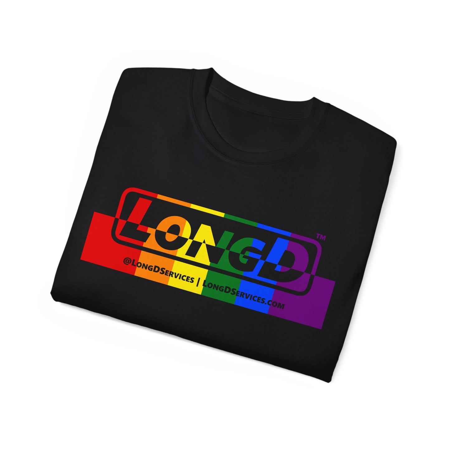 LongD® Logo Cotton Tee Pride rainbow positive top negative bottom text