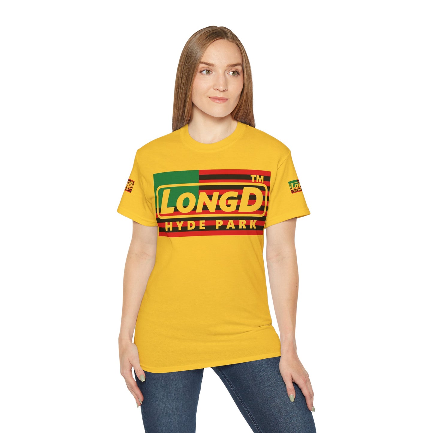 LongD negative flag Hyde Park logo 4-print cotton tee (Juneteenth colors)
