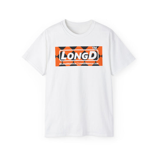 LongD Tag-domain negative argyle logo (Halloween colors) cotton tee