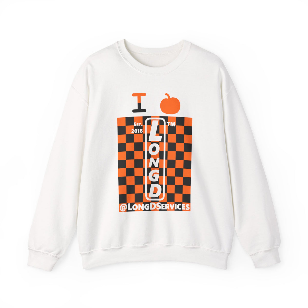 I pumpkin LongD Tag negative upright checkered logo crewneck sweatshirt