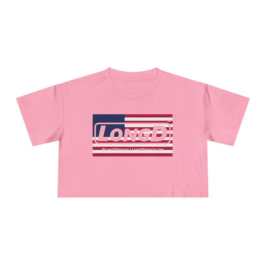 LongD Logo Women's Crop Tee Red, White & Blue negative flag