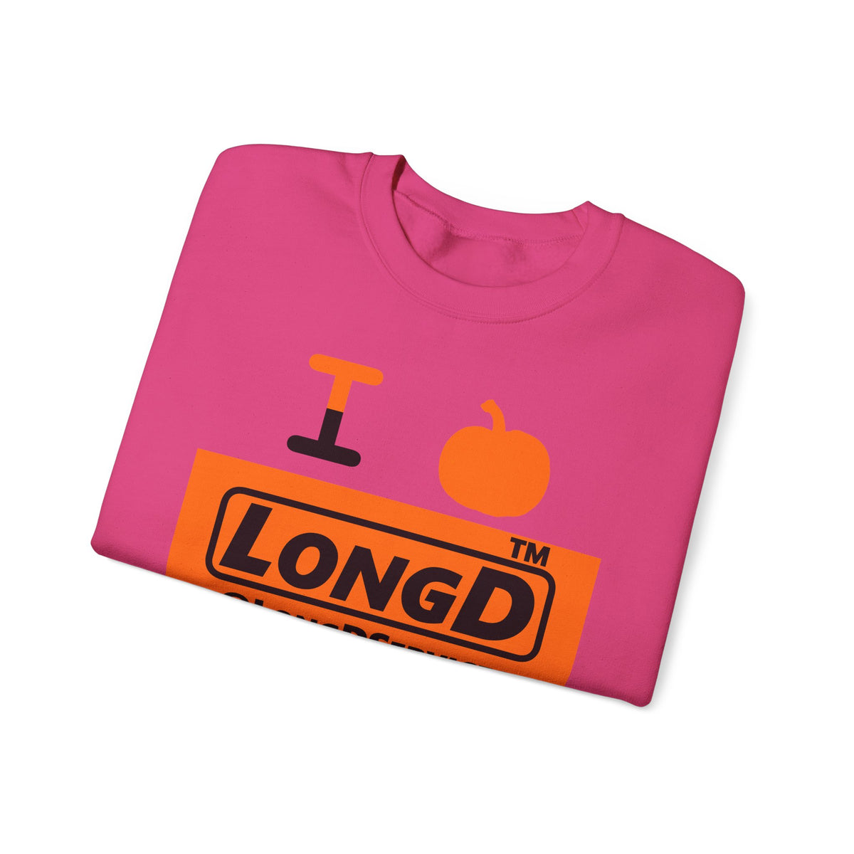 I pumpkin LongD Tag logo positive black on negative orange crewneck sweatshirt
