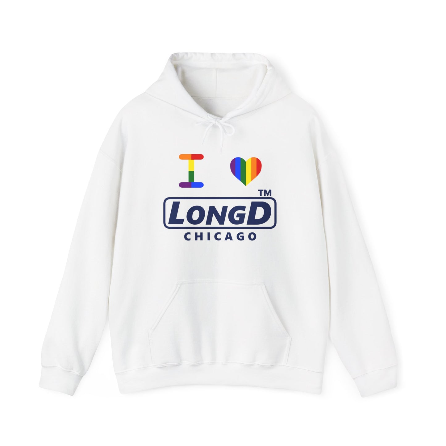I Luv LongD® official basic front-back Chicago logo hoodie (Pride colors)