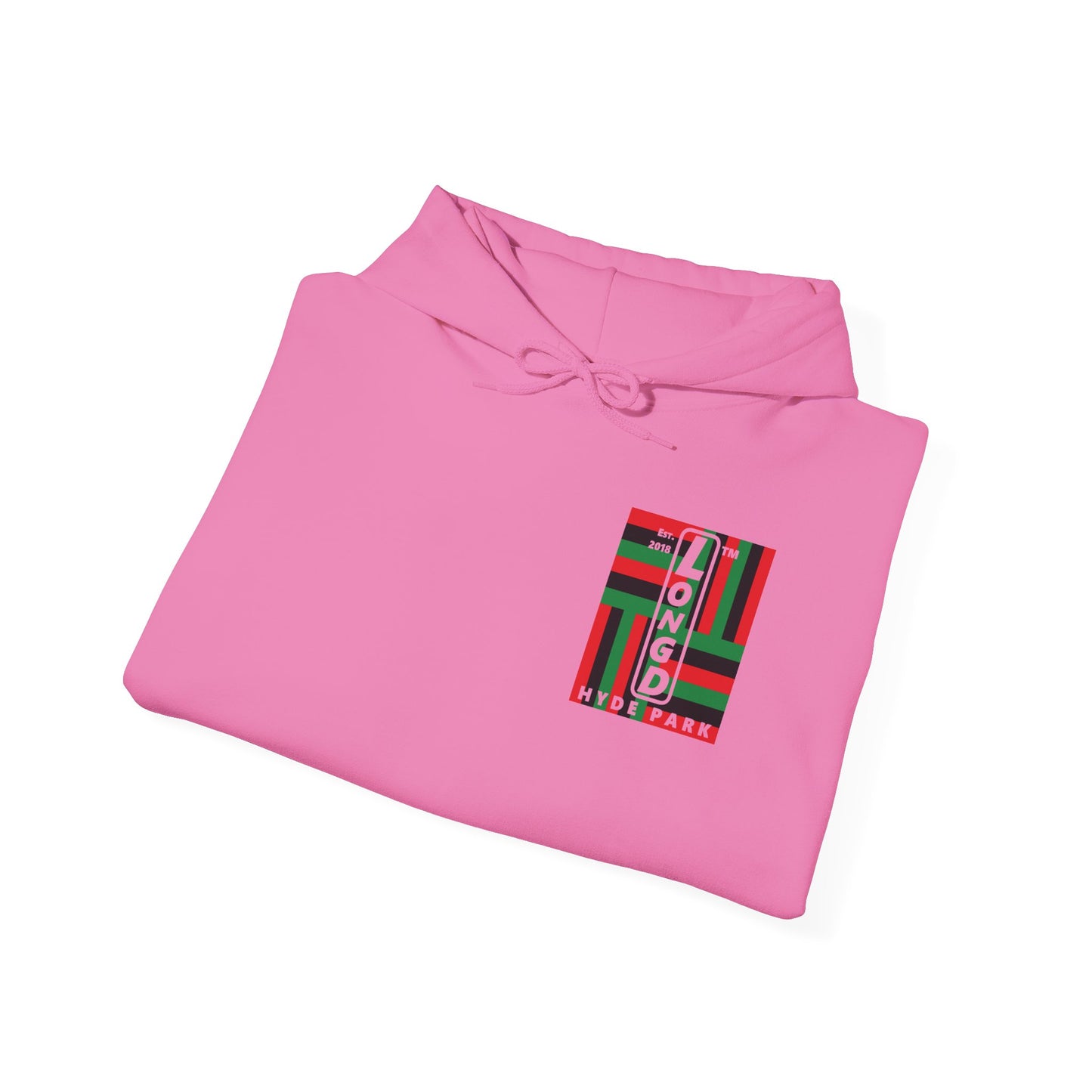 LongD single-breasted negative windmill front-back upright Hyde Park logo hoodie (Juneteenth colors)