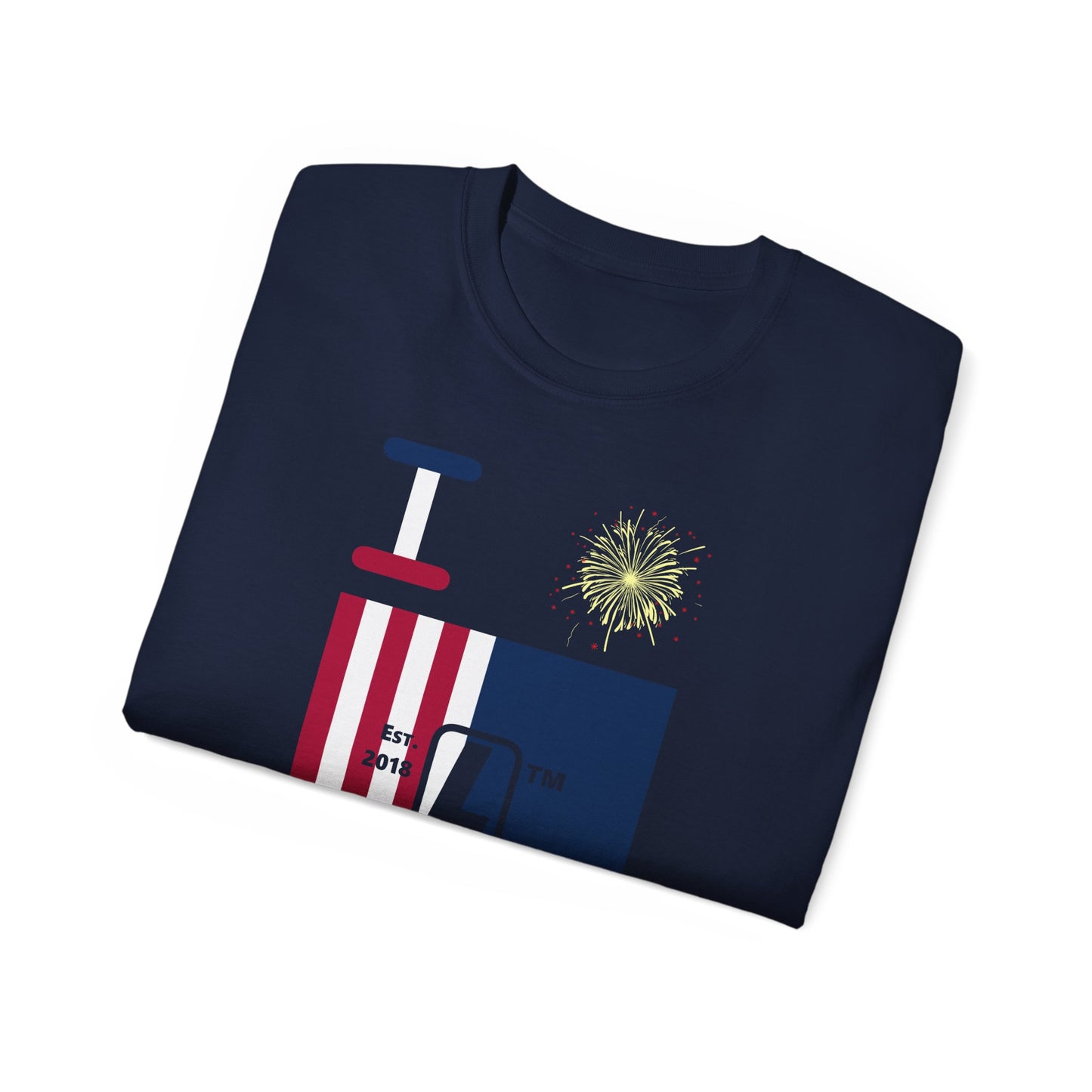 I Burst LongD cotton tee negative cropped flag Hyde Park upright logo (Patriotic colors)