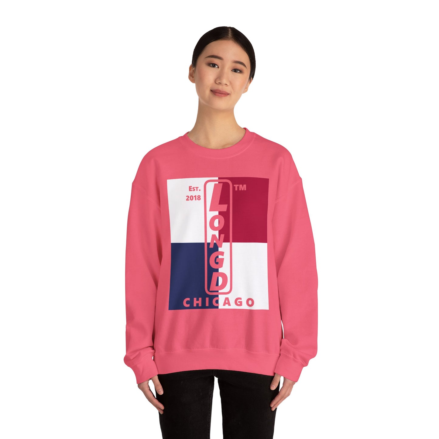 LongD negative quarters Chicago logo crewneck sweatshirt (patriotic colors)