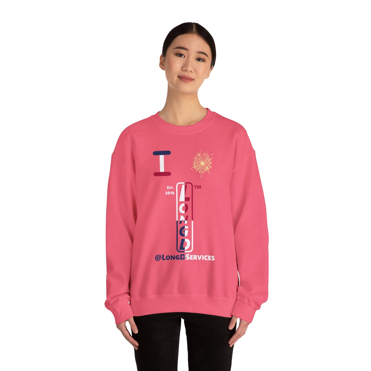 I Burst LongD positive quarters tag upright logo crewneck sweatshirt