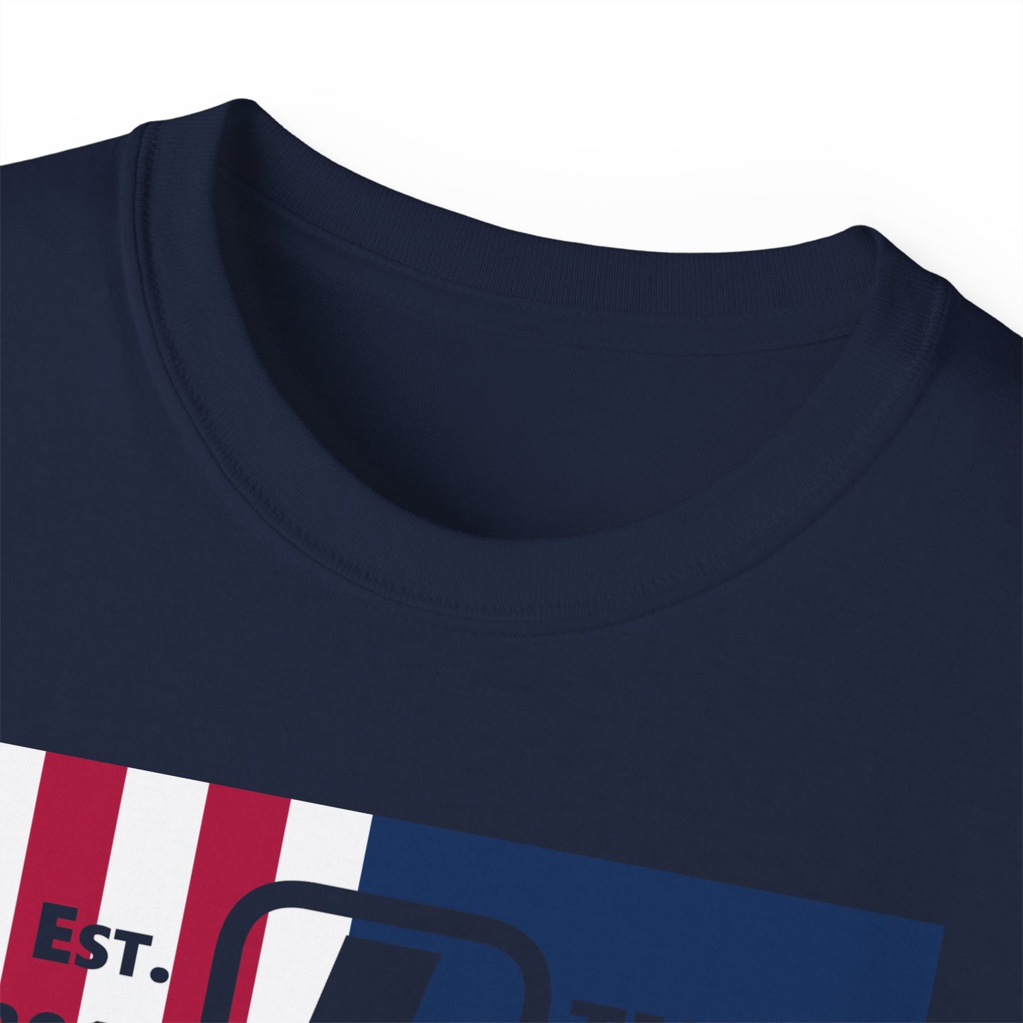 LongD cotton tee negative cropped flag Chicago upright logo (Patriotic colors)