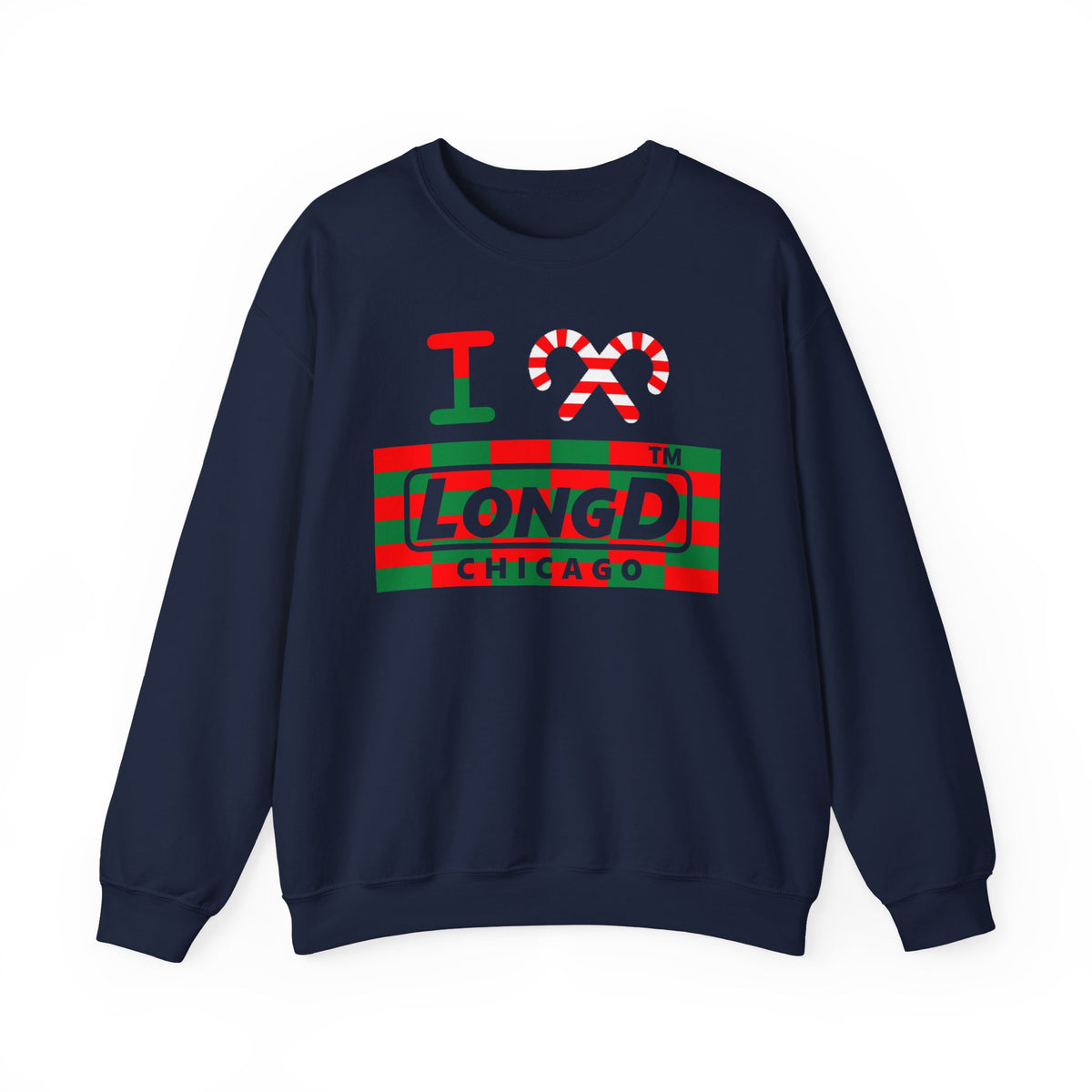 I candy cane LongD Chicago negative tiled logo crewneck sweatshirt