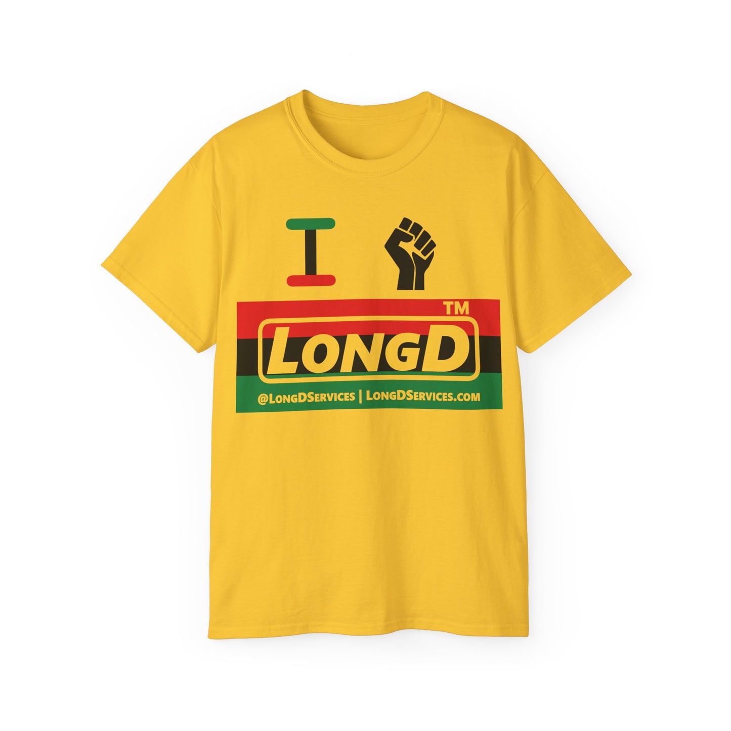 I fist LongD negative horizontal 3-striped tag-domain logo cotton tee
