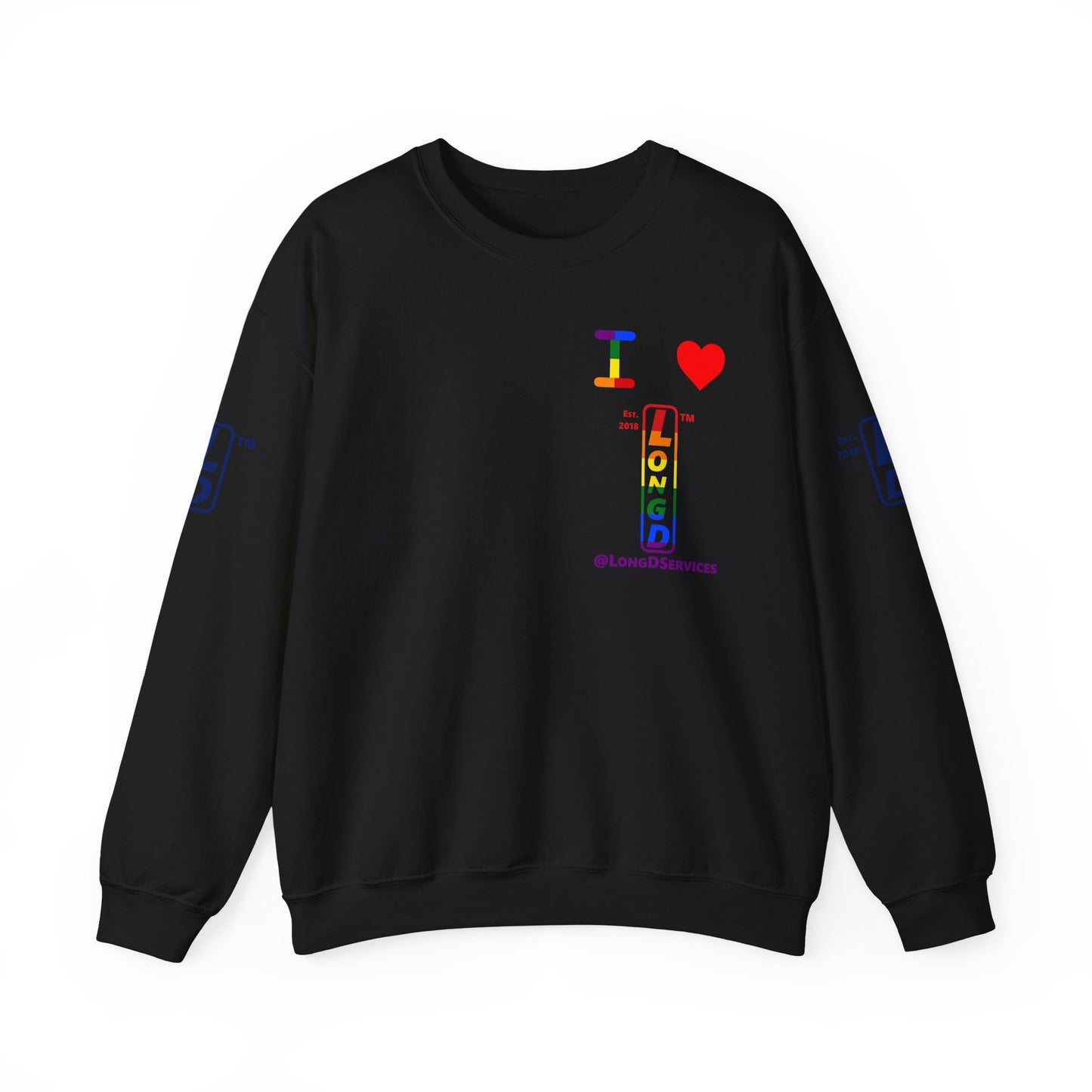 I Luv LongD positive horizontal 6-striped tag upright 4-print single-breasted logo crewneck sweatshirt