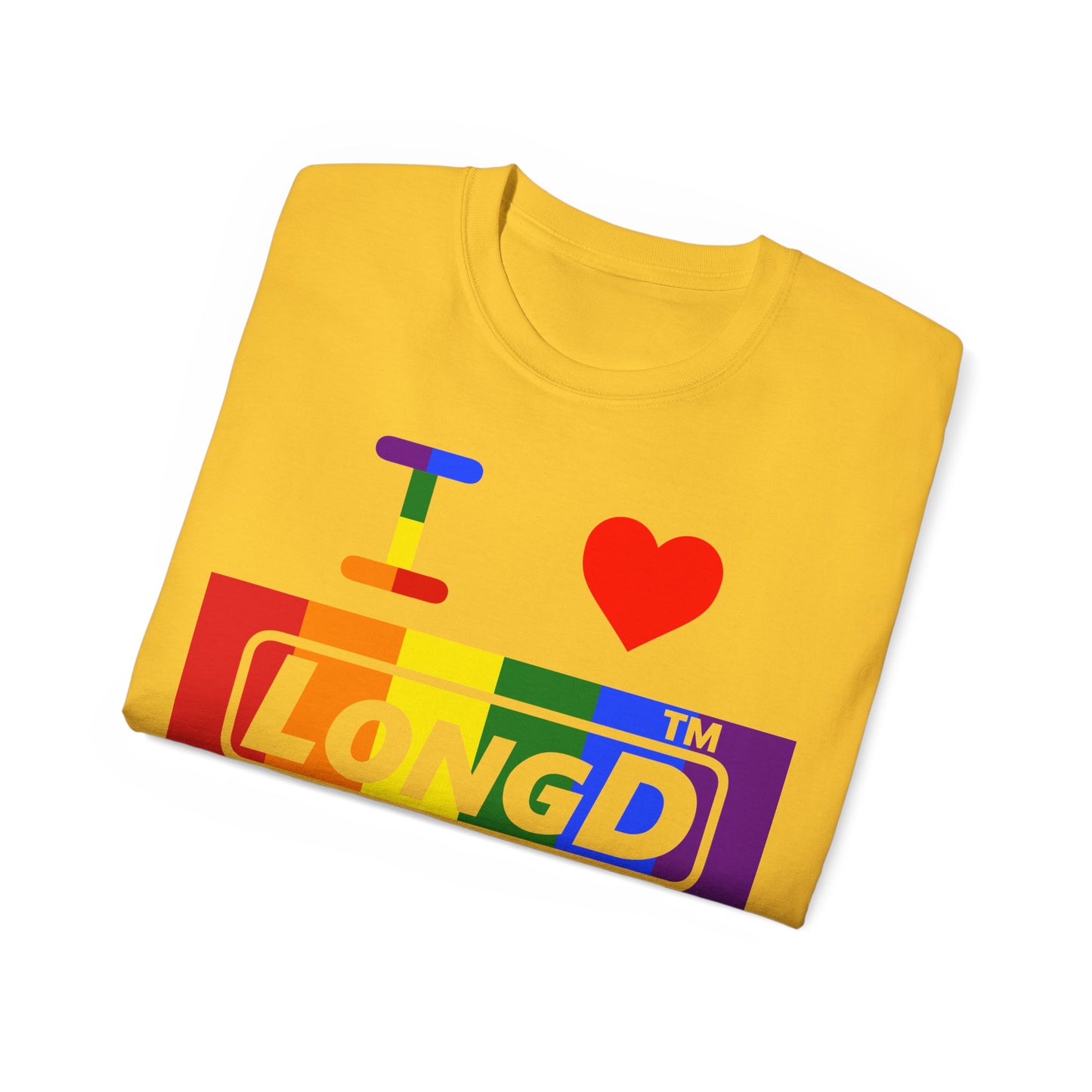 I Luv LongD negative vertical striped Chicago logo cotton tee (Pride colors)