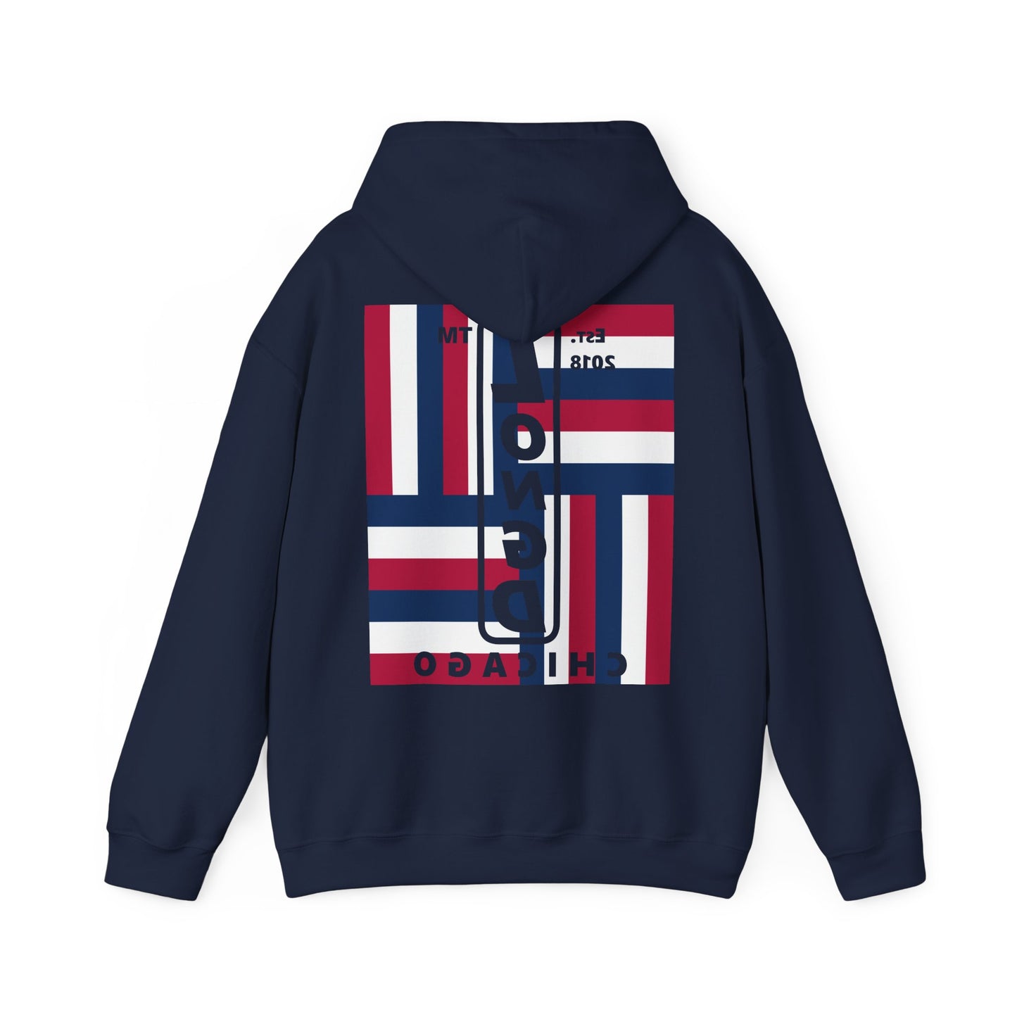 LongD single-breasted negative windmill front-back Chicago upright logo hoodie (Patriotic colors)