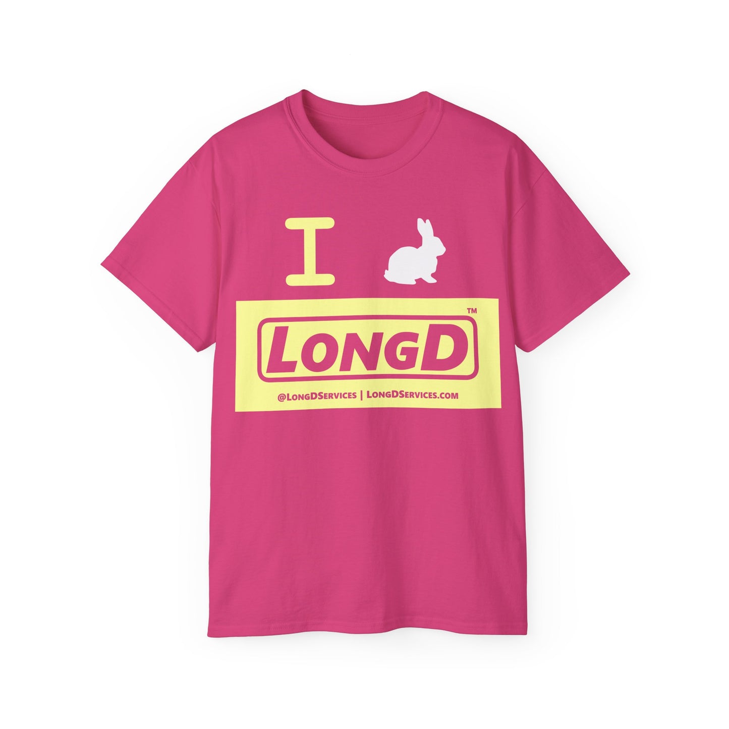 I Bunny LongD® Logo Cotton Tee Easter pastel yellow negative text (white Easter Bunny)