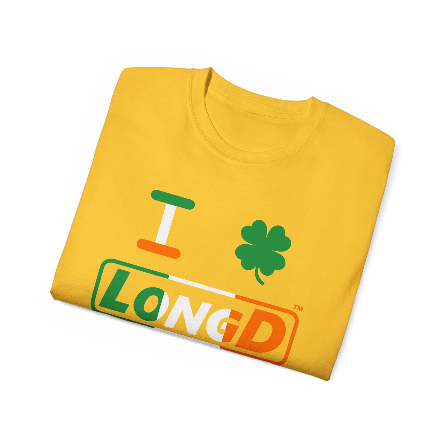 I Clover LongD® Logo Cotton Tee (St. Patrick's Day -Irish Green, White and Irish Orange thirds with 4-leaf clover)