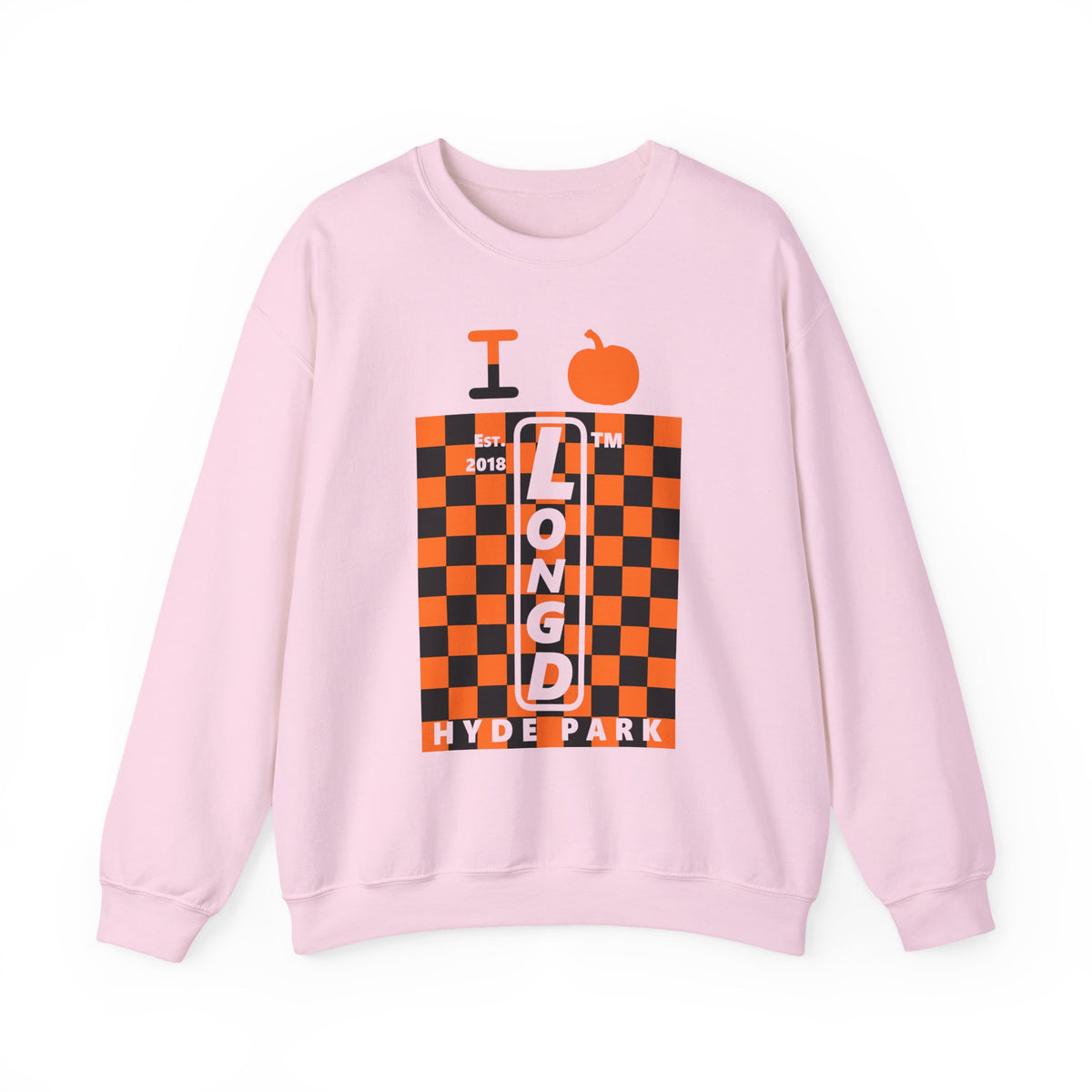 I pumpkin LongD Hyde Park negative upright checkered logo crewneck sweatshirt