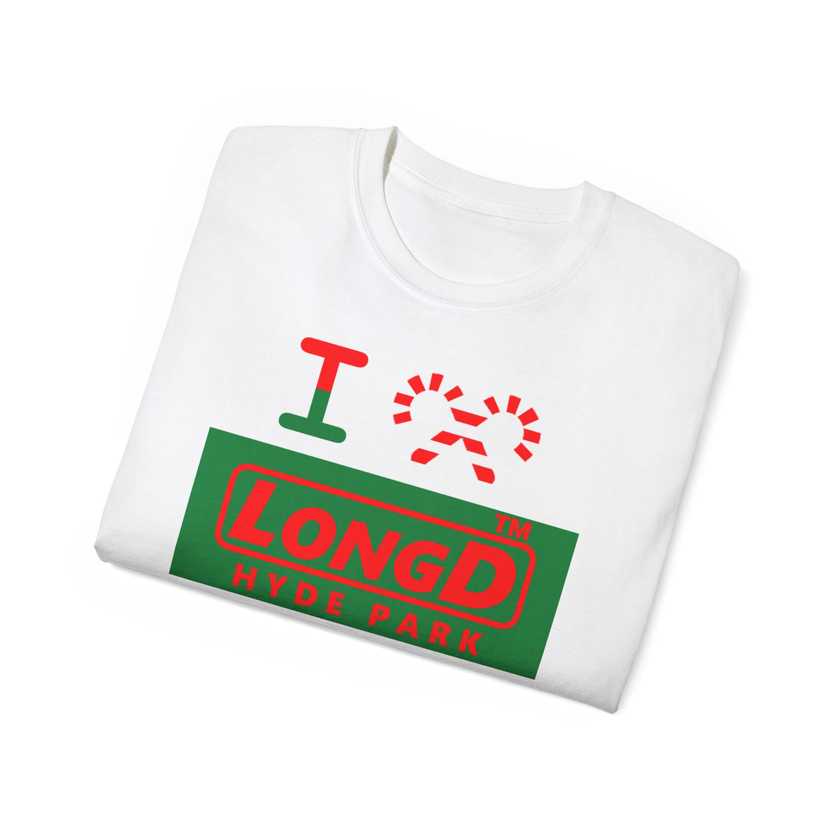 I candy cane LongD Hyde Park logo positive red on negative green cotton tee
