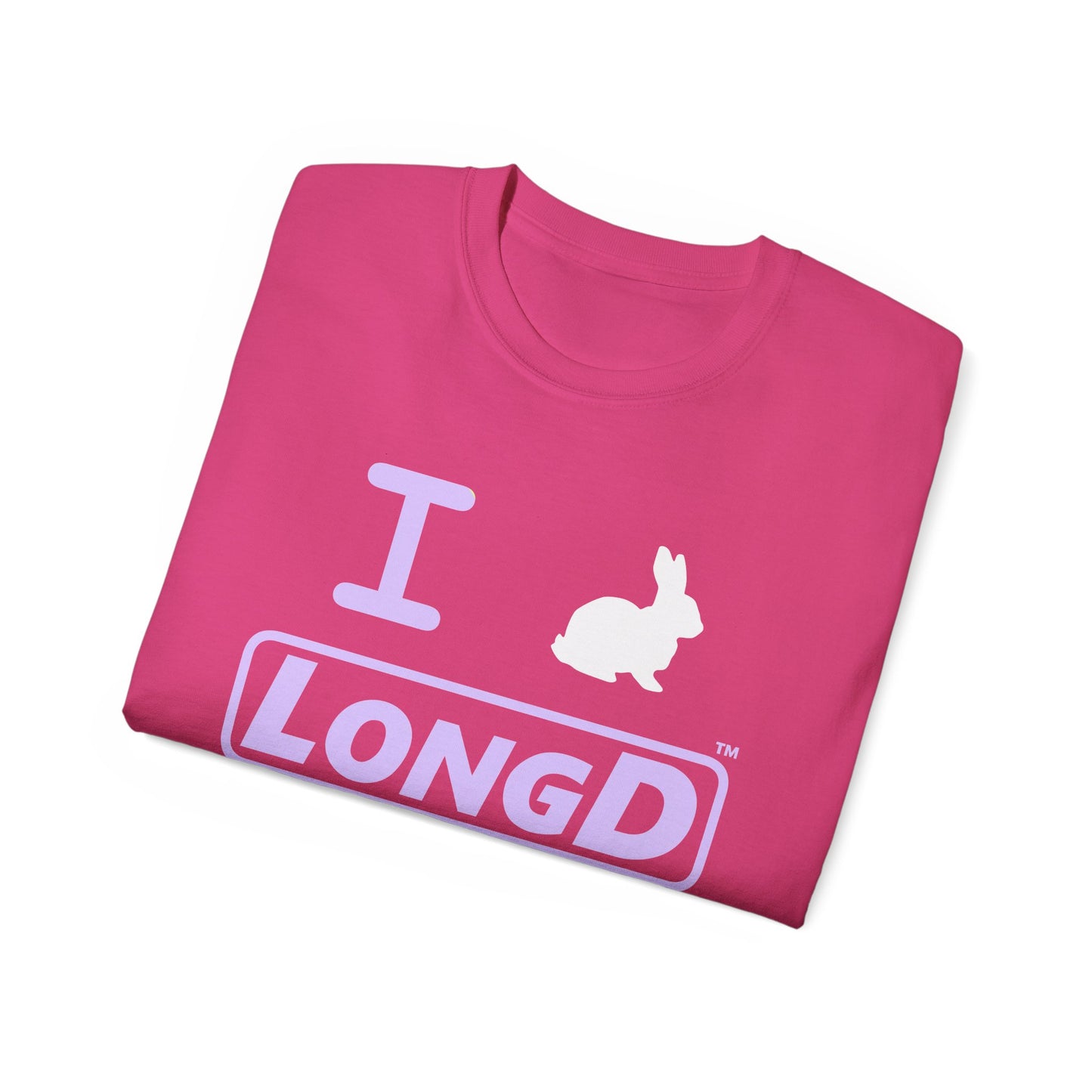 I Bunny LongD® Logo Cotton Tee Easter pastel purple text (white Easter Bunny)