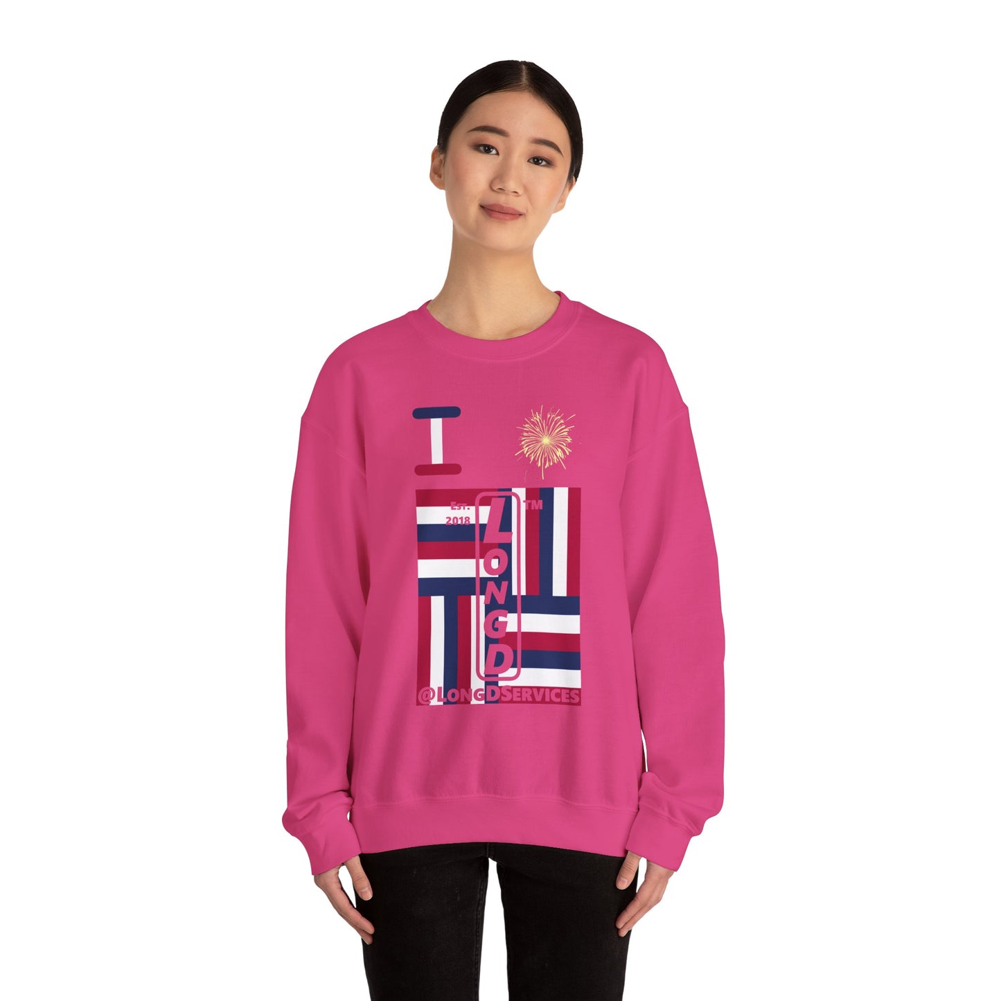 I Burst LongD negative windmill tag upright front-back logo crewneck sweatshirt