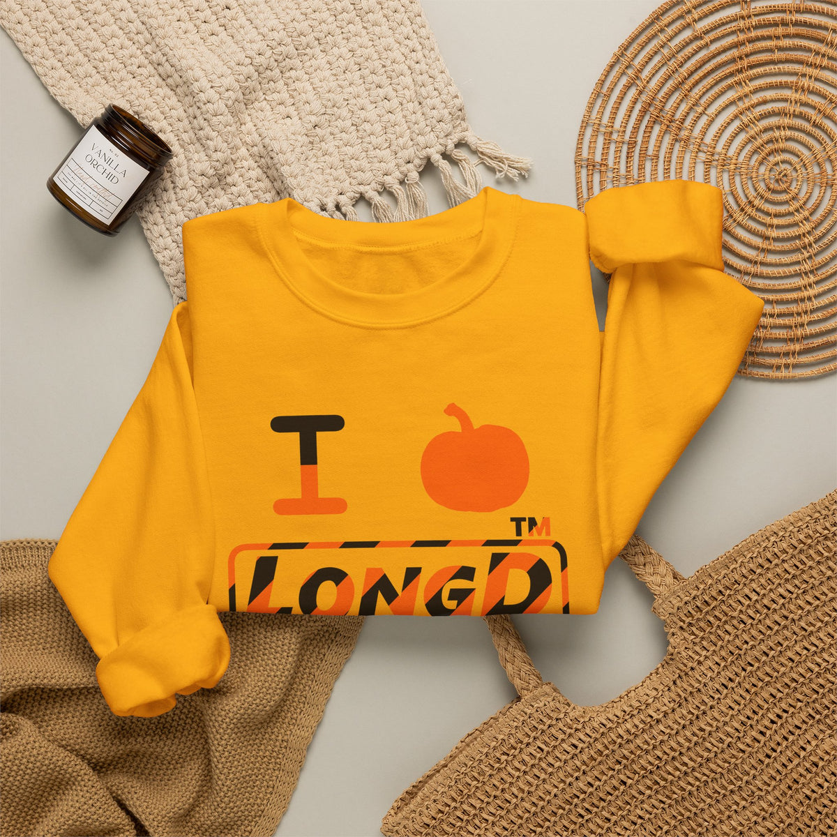 I pumpkin LongD Hyde Park positive 12-striped logo crewneck sweatshirt