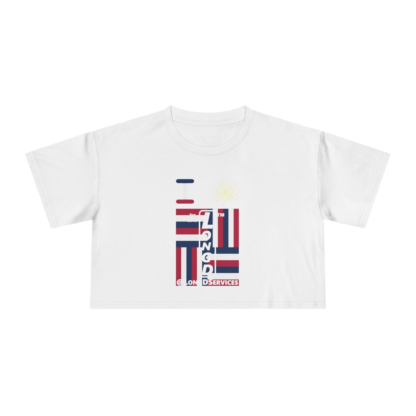I burst LongD negative windmill upright front-reversed back tag logo crop tee